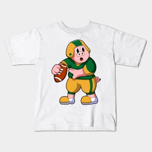 Pig at Sports with Football & Helmet Kids T-Shirt